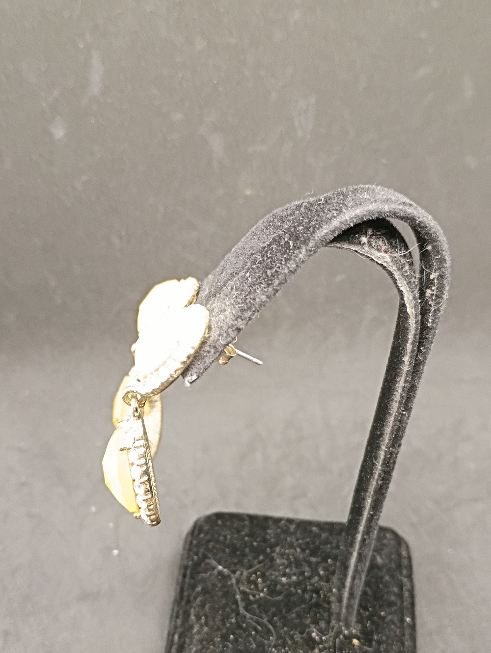 Gold-Tone Yellow Teardrop Double Drop Earrings with Clear Crystal Halo - Picture 3 of 4